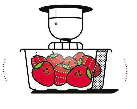 Smiling strawberries in a container where ozone gas is being applied.